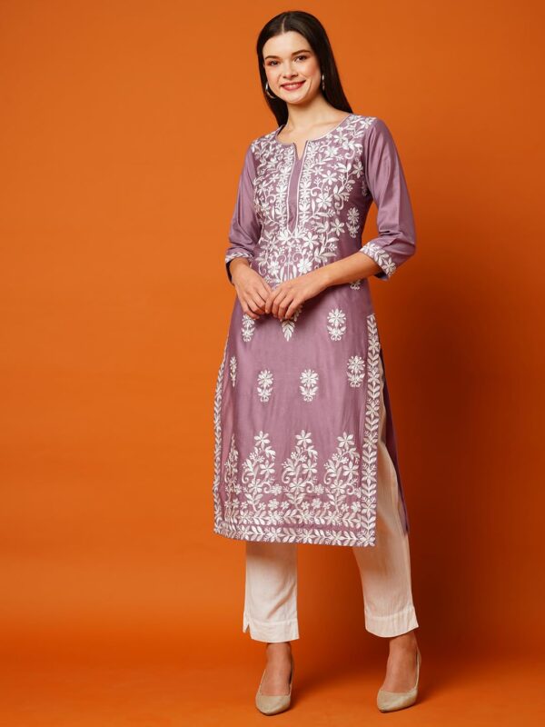 GoSriKi Women's Cotton Blend Straight Chikankari Embroidered Kurta - Image 8