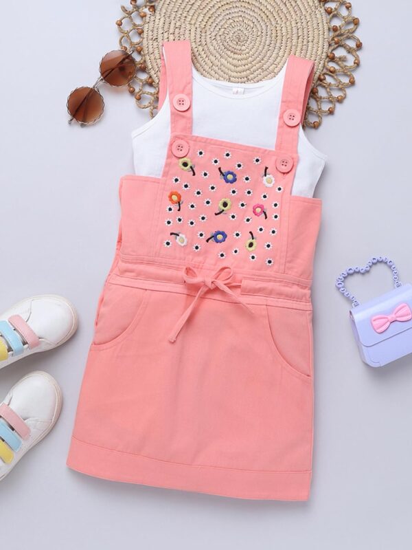 Naughty Ninos Girls Pinafore Dress,Peachy Pink - Image 3