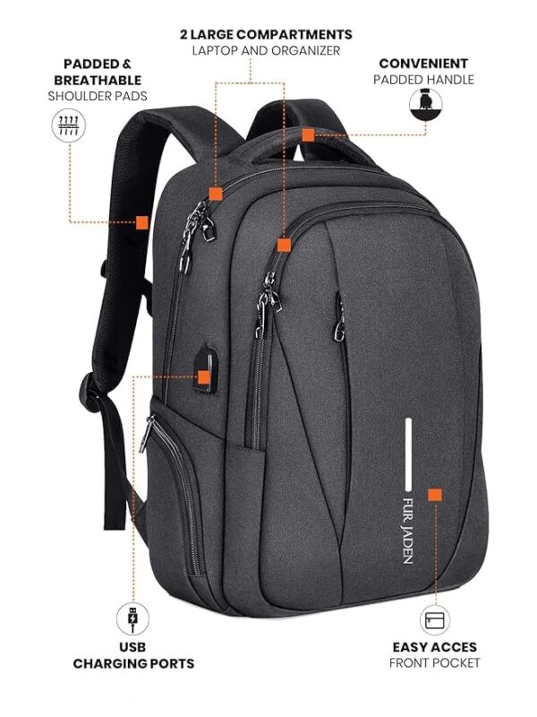 FUR JADEN Travel Laptop Backpack, Business Backpacks with USB Charging Port, Water Resistant College - Image 3