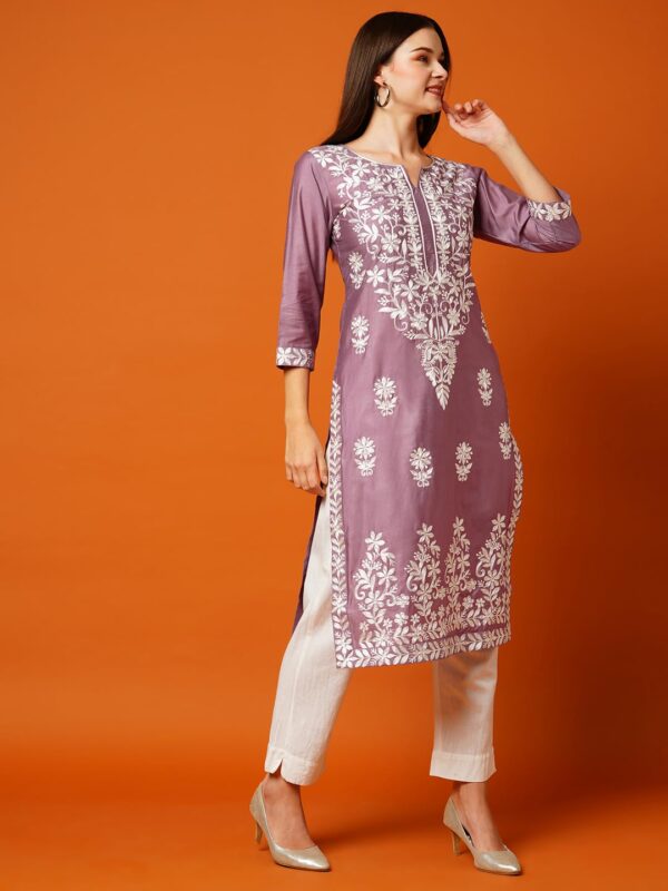 GoSriKi Women's Cotton Blend Straight Chikankari Embroidered Kurta - Image 5