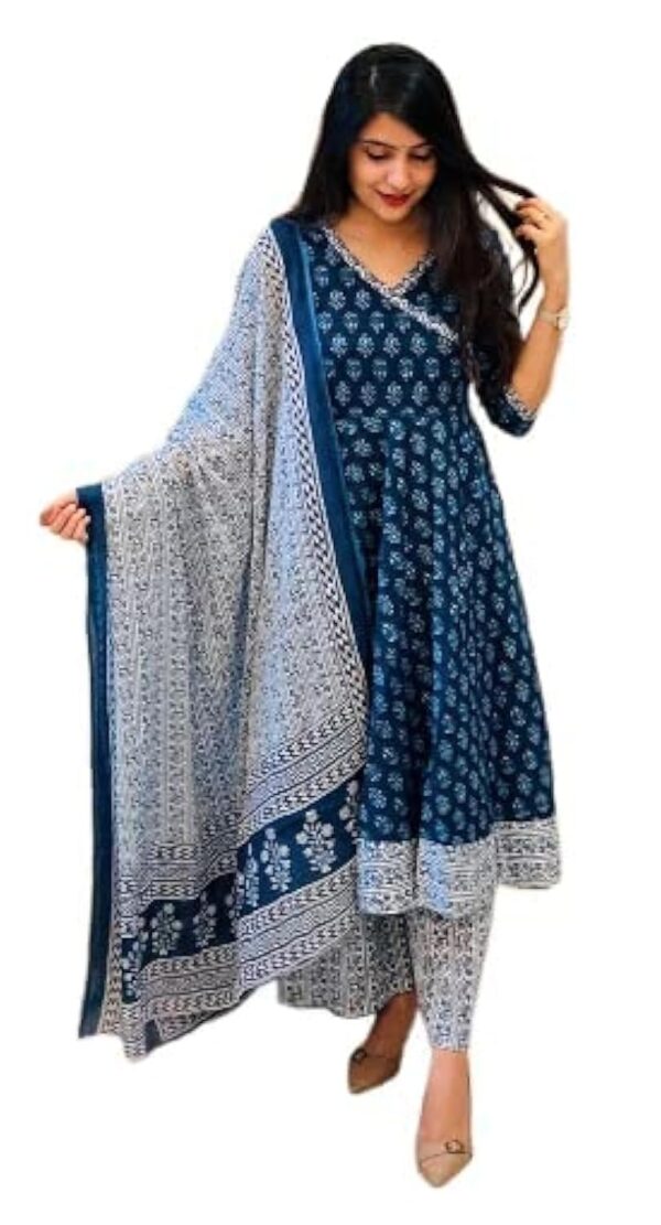KLOSIA Women's Rayon Anarkali Kurta Pant and Dupatta Set - Image 2