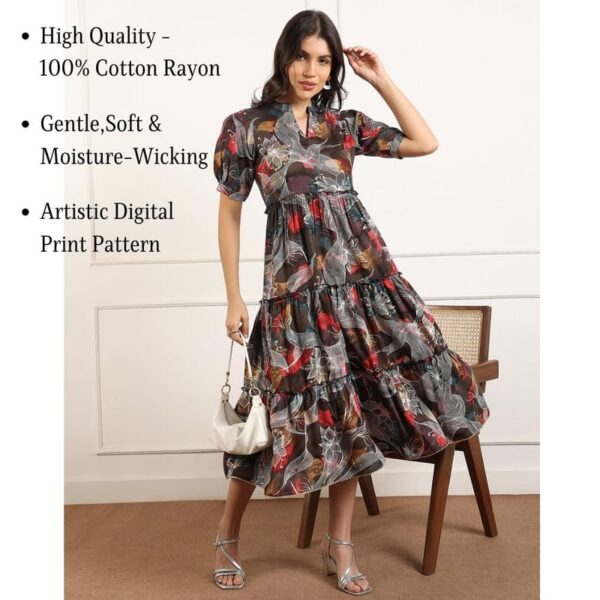 DUMMY SHAPE Dress for Woman | Stylish Cotton Rayon Printed Fit & Flare Midi One Piece for Women - Image 3