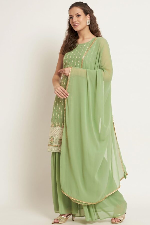 SHOPPING QUEEN Women's Georgette Straight Kurta Sharara Set with Dupatta - Image 5