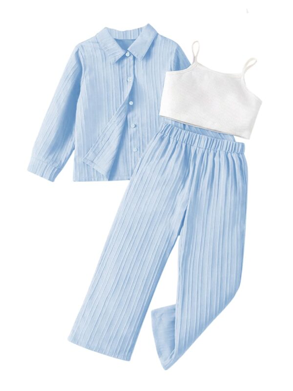 TAGAS Girl Casual Simple Style Camisole Top, Long Sleeve Shirt And Straight Pants || - Image 2