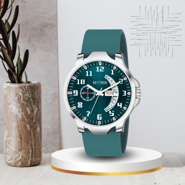 Matrix Classic 2.0 Day & Date Analog Watch with Softest Silicone Strap for Men & Boys (Teal) - Image 3