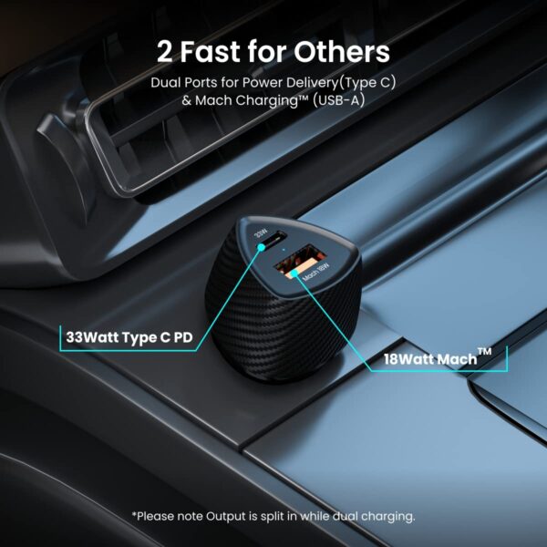 Portronics 51W Car Power 16 Fast Car Charger with Dual Output, 51 Watts Total (18W USB + 33W Type C - Image 4