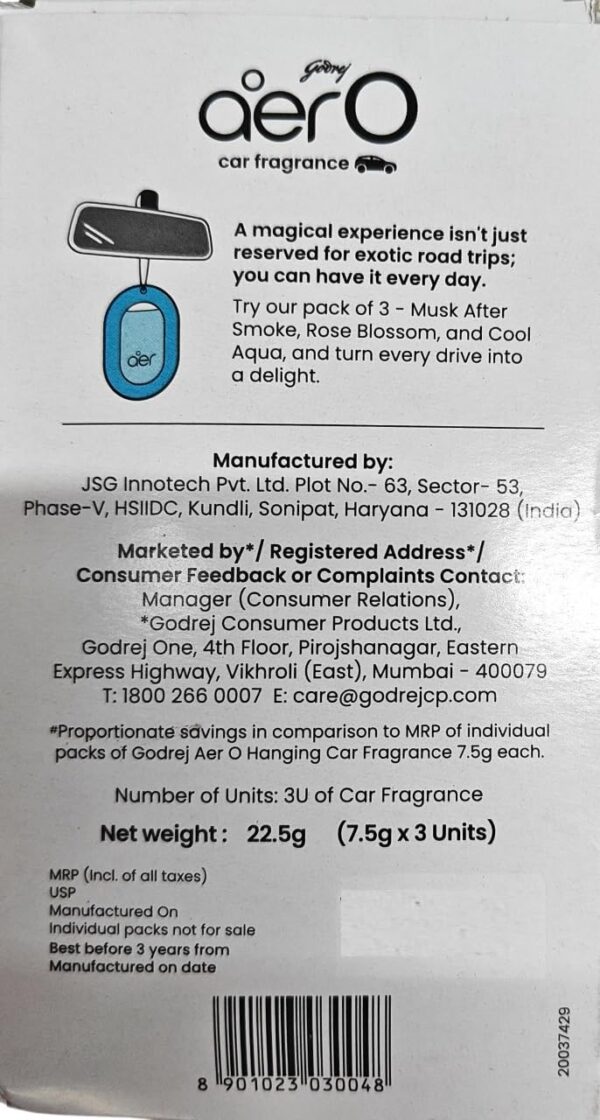 Godrej aer O – Hanging Car Air Freshener – Assorted Pack of 3 (22.5g) | Gel Lasts up to 30 days | - Image 8