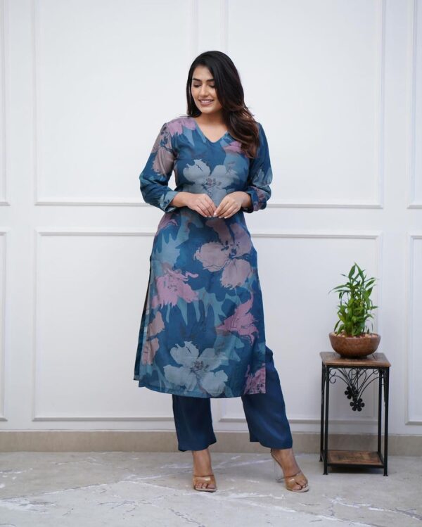 GoSriKi Women's Chanderi Straight Printed Kurta with Pant - Image 8