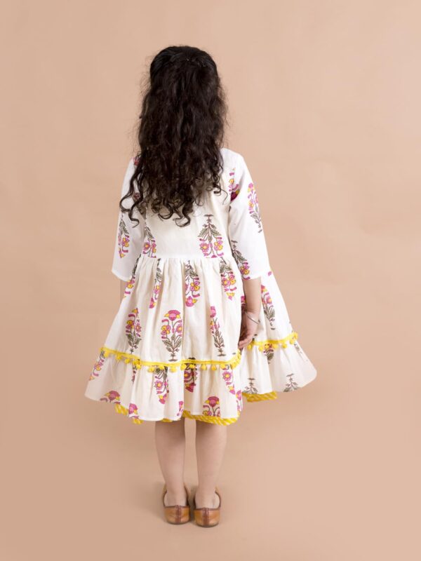 Pspeaches Girls Yellow Striped Cotton Midi Dress with Printed Shrug (Yellow) - Image 4