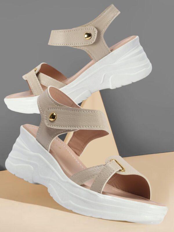 Vendoz Women Casual Cream Wedges Sandal - Image 3