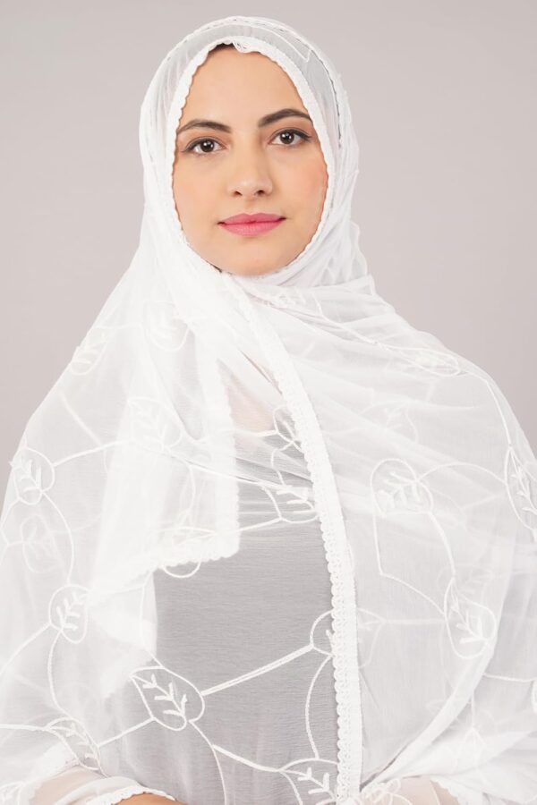 Negchaar Whiite Embroidered Nazneen Dupatta For Women | Women's Full Size Ethnic Dupattas | Premium - Image 9