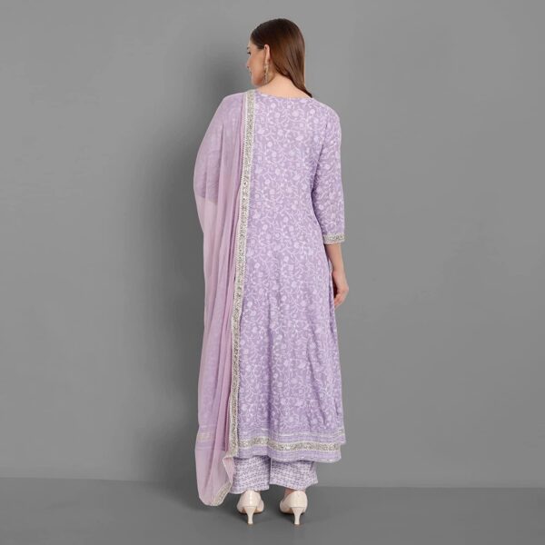Rangnavi Women Rayon Anarkali Embroidered Printed Kurta Pant and Dupatta Set - Image 3
