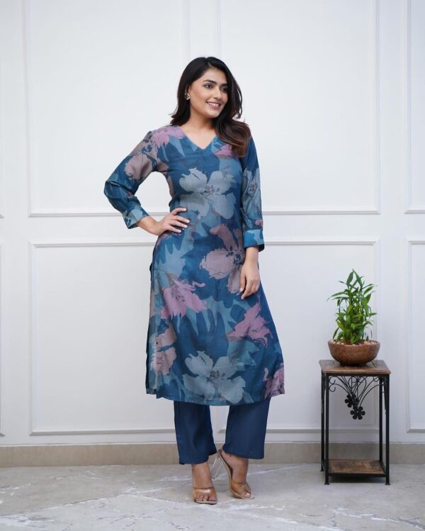 GoSriKi Women's Chanderi Straight Printed Kurta with Pant - Image 4