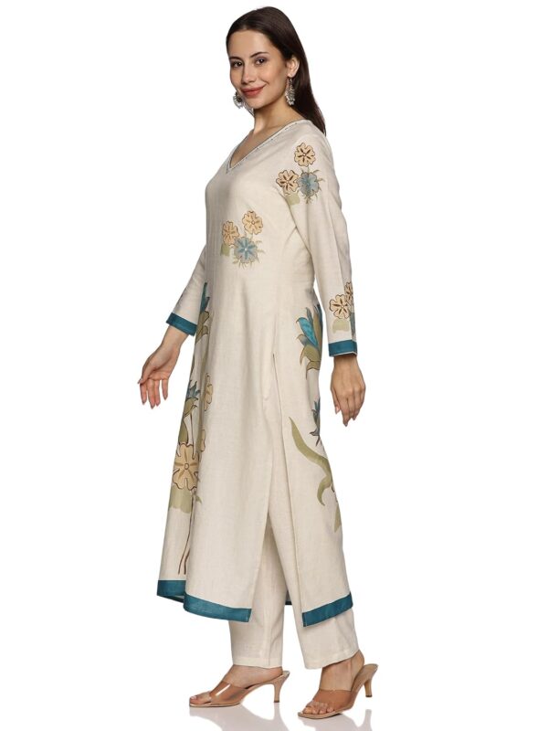 RAJMANDIRFABRICS Women's Cotton Hand Block Printed with Thread Work Straight Kurta Pant with Dupatta - Image 4