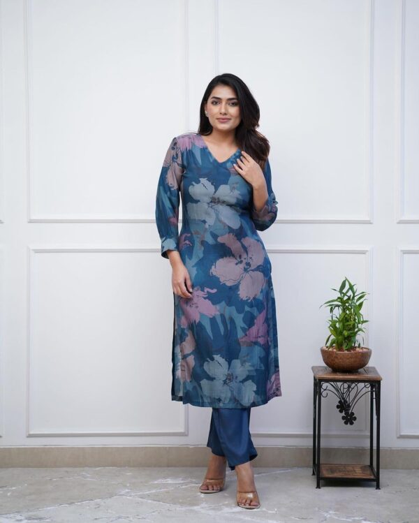 GoSriKi Women's Chanderi Straight Printed Kurta with Pant - Image 5