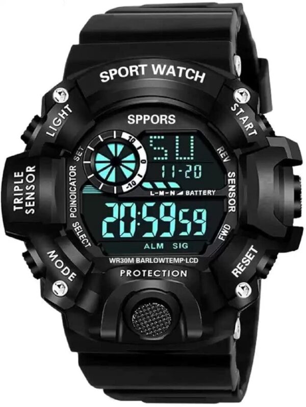 SELLORIA Silicone Digital Watch Shockproof Multi-Functional Automatic Black Color Strap Waterproof - Image 2