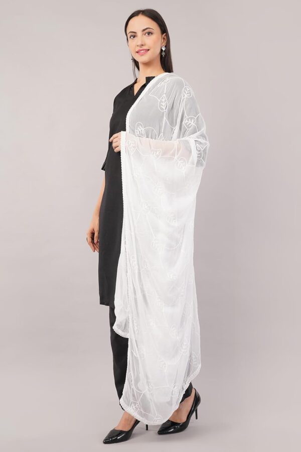 Negchaar Whiite Embroidered Nazneen Dupatta For Women | Women's Full Size Ethnic Dupattas | Premium - Image 5