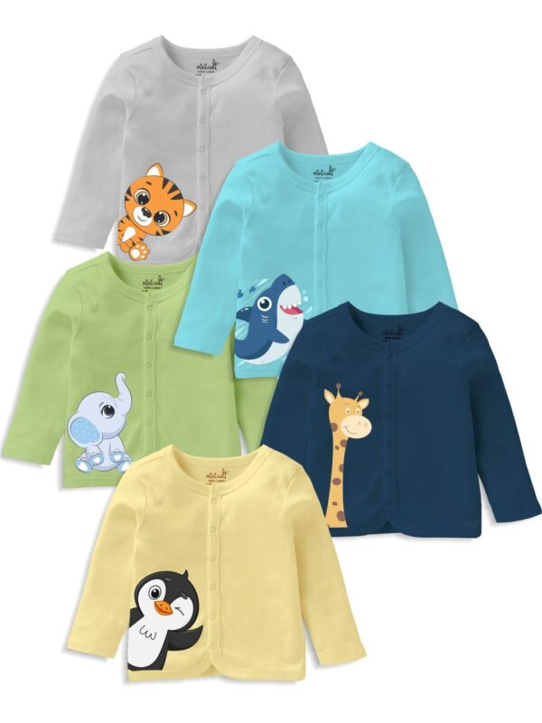 minicult Cotton Unisex Front Open Full Sleeve T-Shirt with snap Buttons and Cute Prints Combo Pack - Image 2