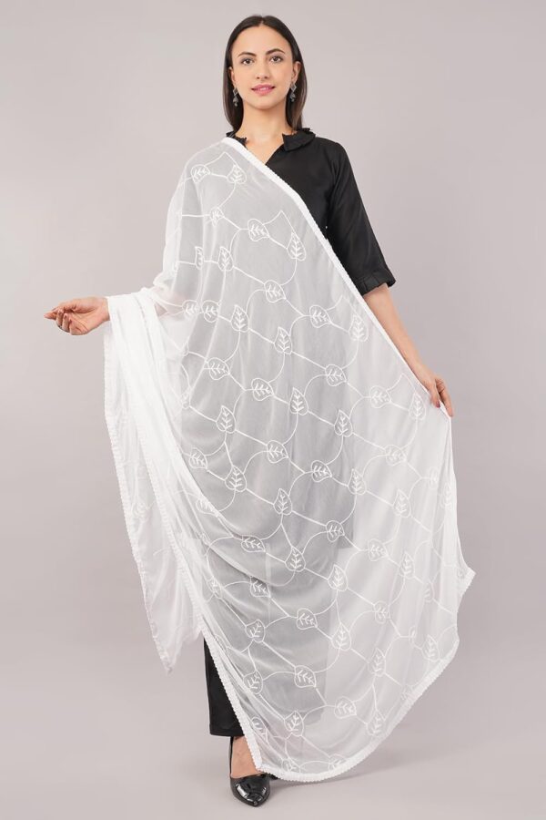 Negchaar Whiite Embroidered Nazneen Dupatta For Women | Women's Full Size Ethnic Dupattas | Premium - Image 7