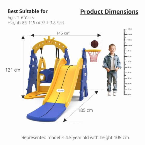 Amazon Brand - Solimo 3-in-1 Garden Castle Slide & Swing for Indoor & Outdoor Use | for Kids 2-8 - Image 4