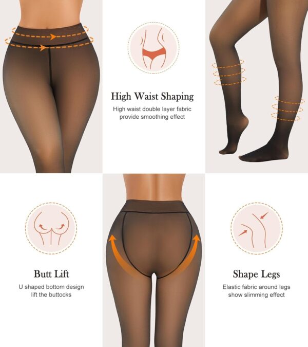 HSR Fleece Lined Tights Women Velvet Touch Leggings Thermal Fake Translucent Opaque High Waisted - Image 5