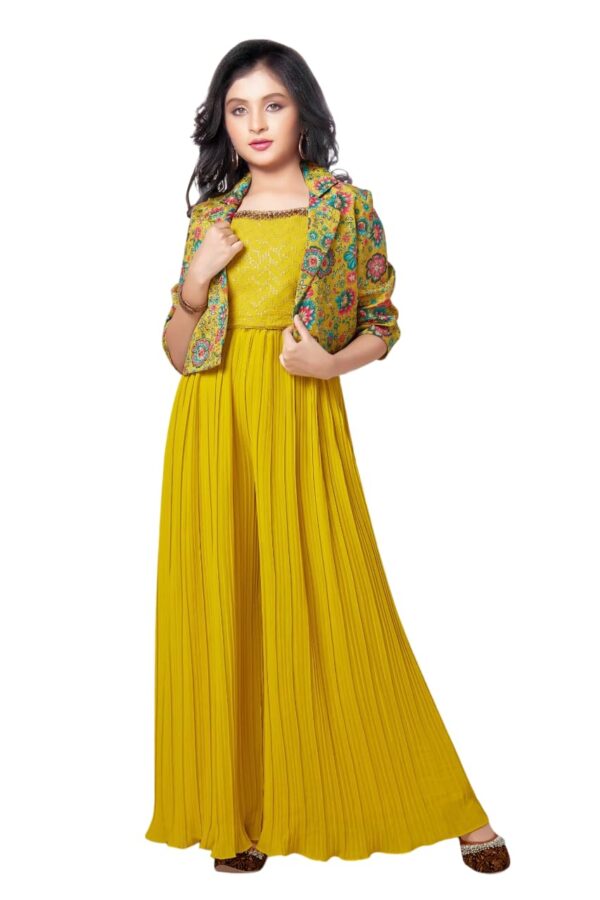 White Button new lemon sequence work with floral print jacket style indowestern palazzo set for - Image 2