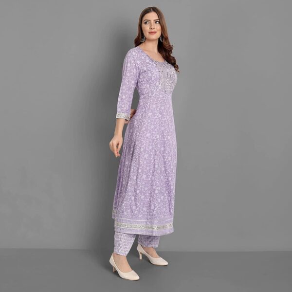 Rangnavi Women Rayon Anarkali Embroidered Printed Kurta Pant and Dupatta Set - Image 5