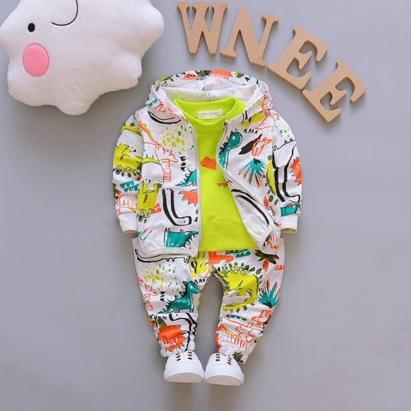 Googogaaga Boy's Cotton Printed Hoodie Sweatshirt with Joggers in White Baby Boys Clothing Set - Image 3