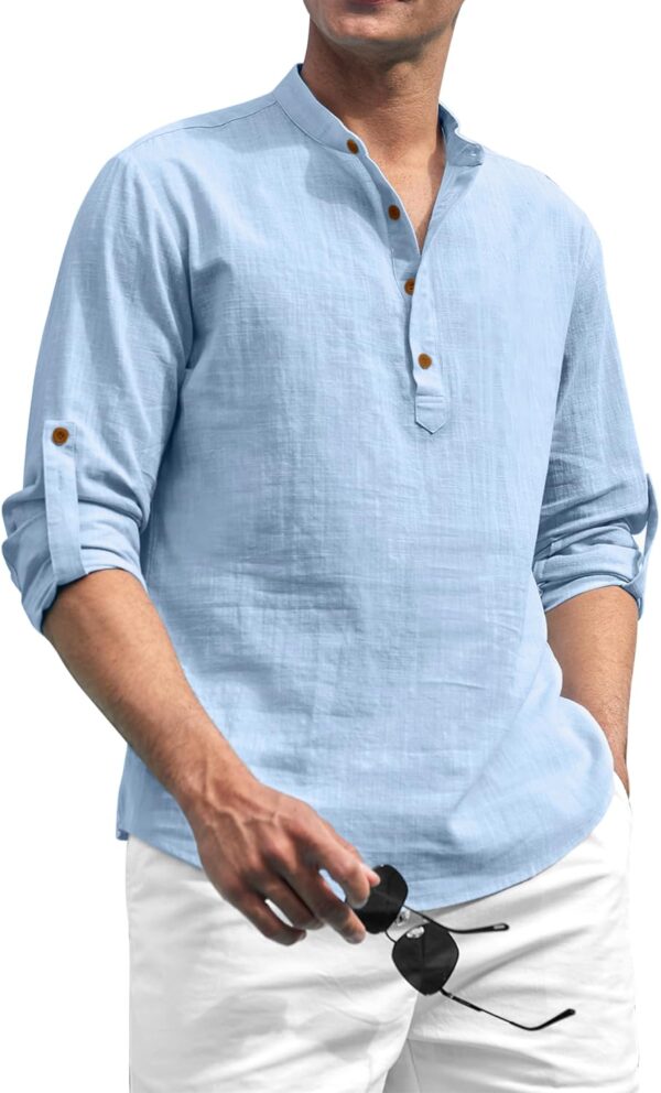 Zombom Cotton Blend Solid Casual Regular Fit Mandarin/Chinese Collor Short Kurta for Men - Image 2