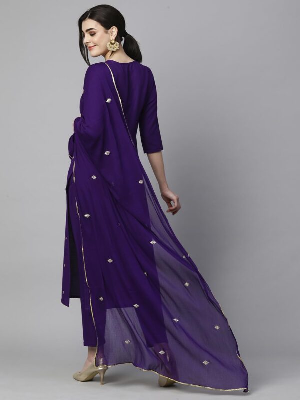 GoSriKi Women’s Cotton Blend Embroidered Kurta Set with Pant & Dupatta – Straight Calf‑Length, 3/4 - Image 3