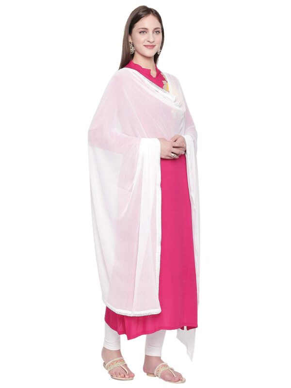DUPATTA BAZAAR Woman's Plain Chiffon Dupatta with border lace - Image 3