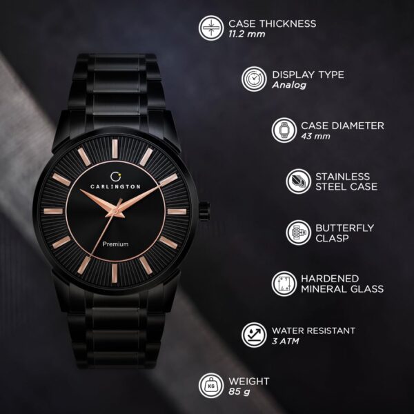 Carlington Premium Watch for Men with Black Colored Chain Watch for Men Stainless Steel and Scratch - Image 5