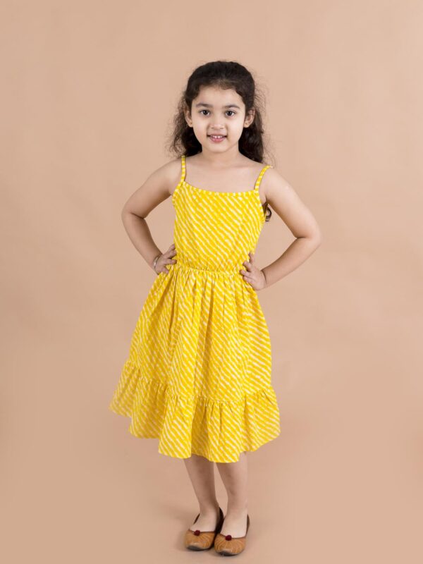 Pspeaches Girls Yellow Striped Cotton Midi Dress with Printed Shrug (Yellow) - Image 7