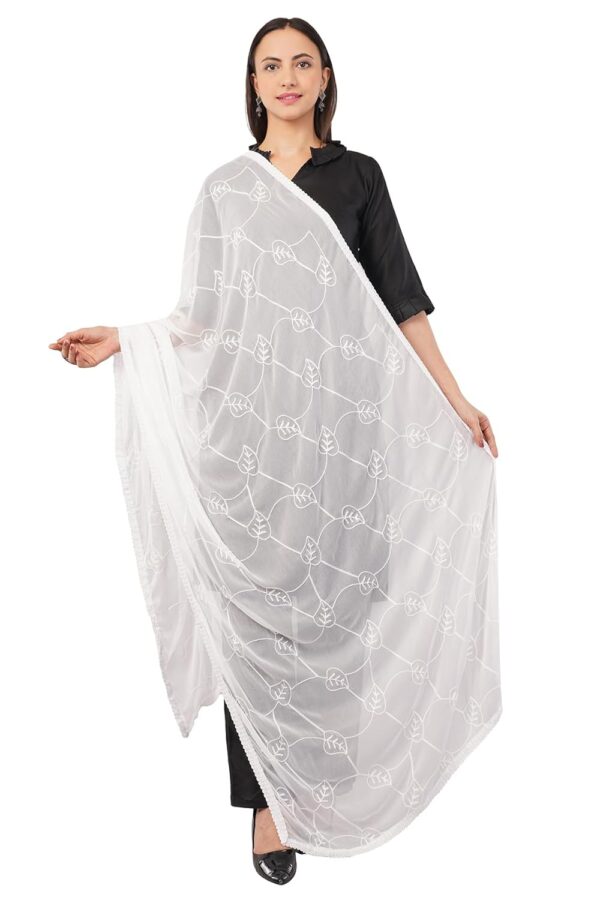 Negchaar Whiite Embroidered Nazneen Dupatta For Women | Women's Full Size Ethnic Dupattas | Premium - Image 2