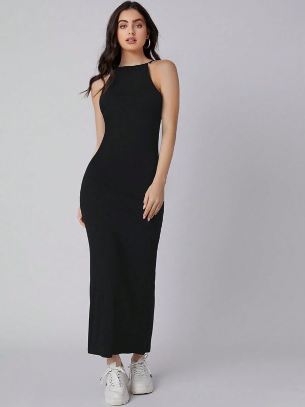 Aahwan Solid Halter Neck Solid Bodycon Midi Dress for Women's & Girl's - Image 5