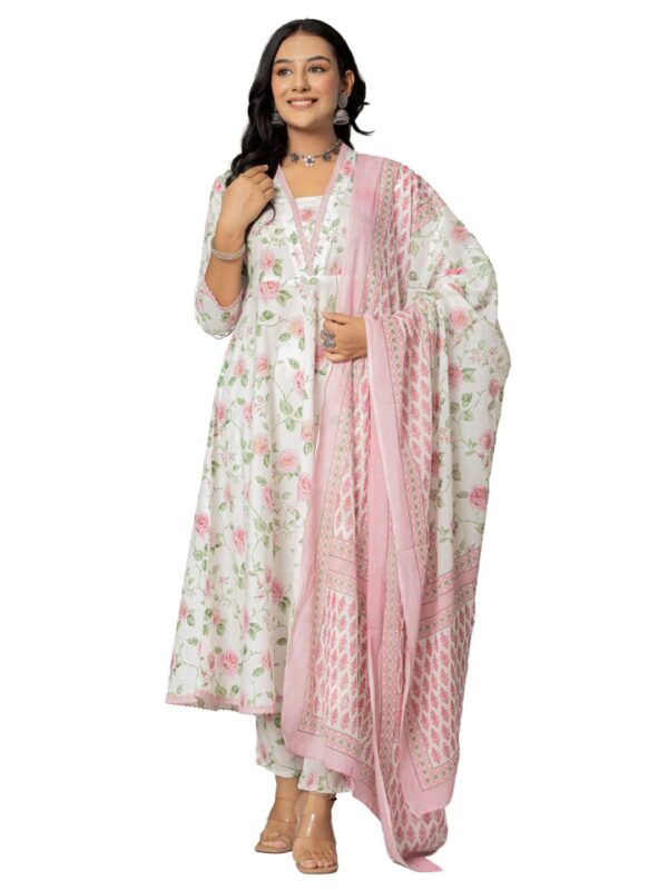 Amayra Women's Cotton Printed Anarkali Kurta with Palazzo Pants and Dupatta - Image 2