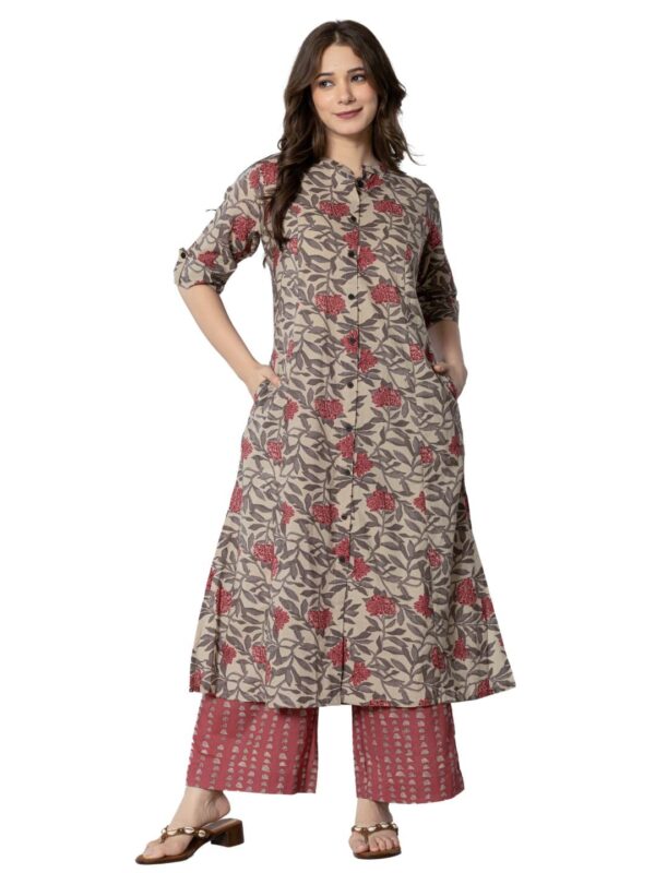 rytras Women's Cotton Printed A-Line Kurta with Palazzo Pant Set - Image 2