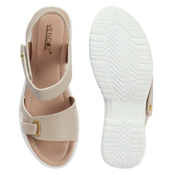 Vendoz Women Casual Cream Wedges Sandal - Image 7