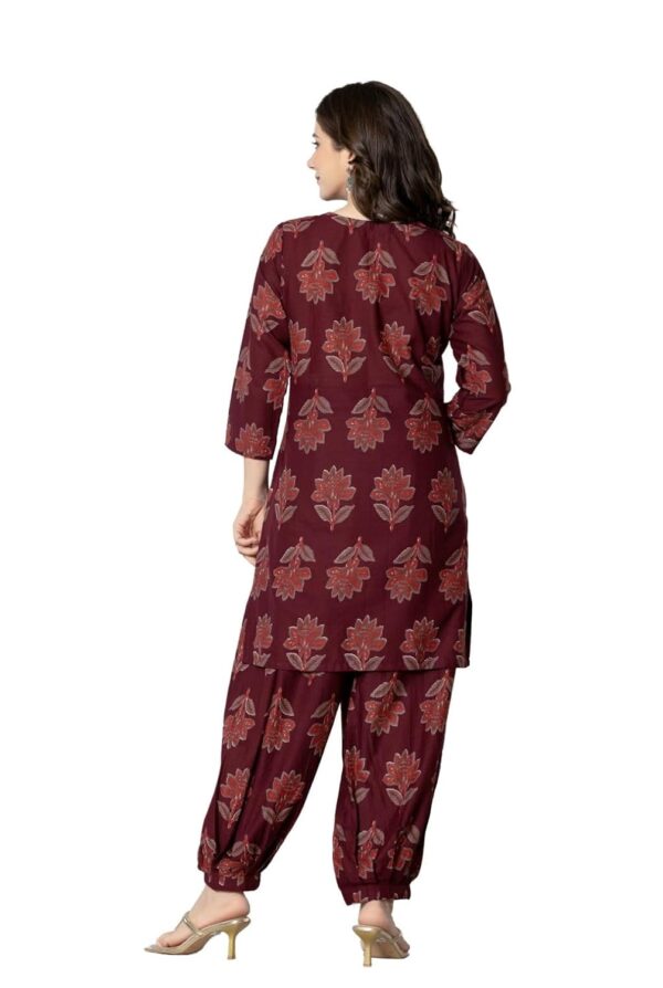 rytras Women's Pure Cotton Printed Straight Kurta Set with Palazzo Pants - Ethnic Wear, Maroon - Image 3