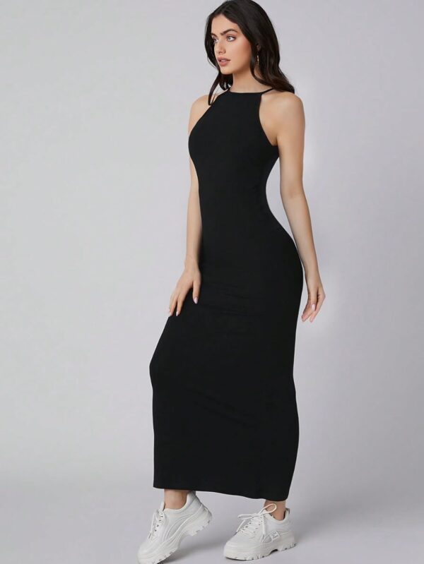 Aahwan Solid Halter Neck Solid Bodycon Midi Dress for Women's & Girl's - Image 4