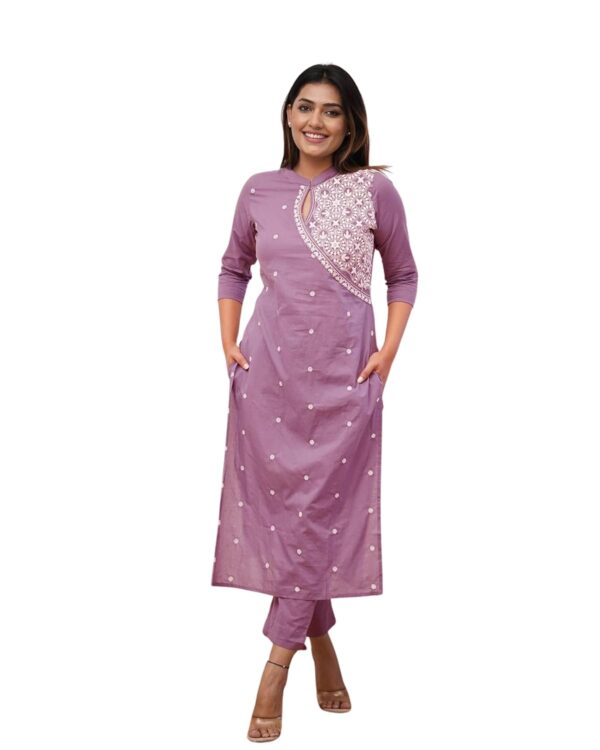 FABNEX Cotton Blend Kurta Set for Women|Women Embroidered Kurta Set|Women Kurta Pant Set (K-34-38) - Image 2