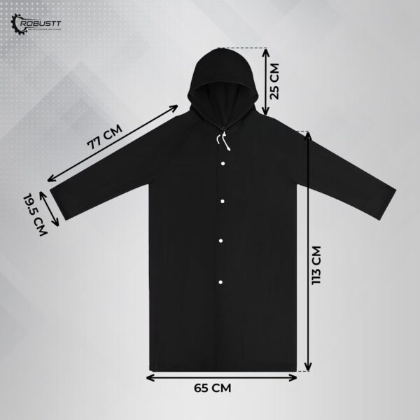 Robustt Unisex Raincoat With Hood - Black (Pack of 1) | Waterproof Rain Poncho | EVA Material | - Image 6