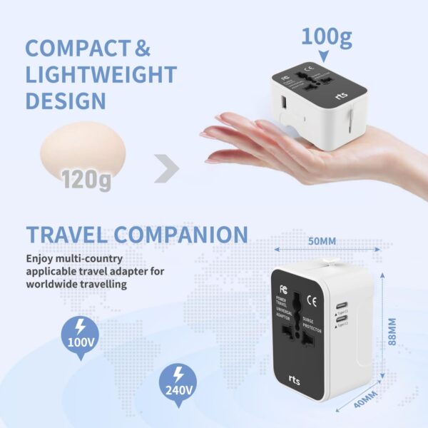 rts 2 Type C + 1 USB Plug Universal Travel Adapter, International All in One Worldwide Travel Power - Image 5