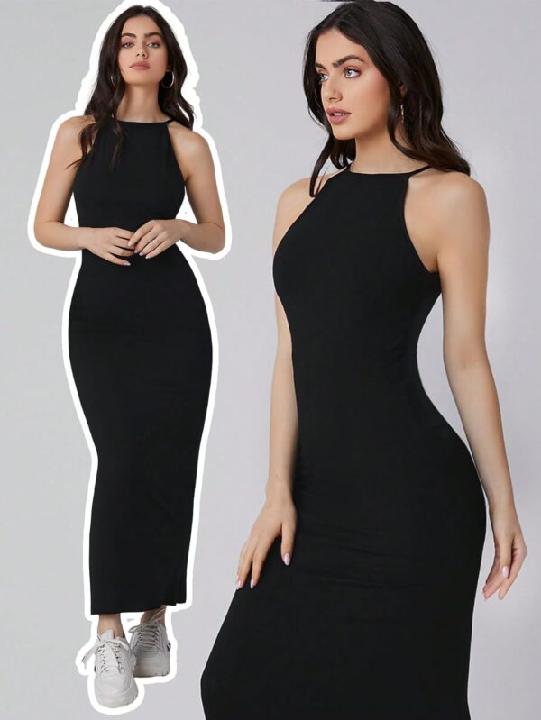 Aahwan Solid Halter Neck Solid Bodycon Midi Dress for Women's & Girl's - Image 7