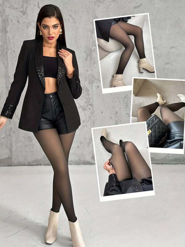 HSR Fleece Lined Tights Women Velvet Touch Leggings Thermal Fake Translucent Opaque High Waisted - Image 3