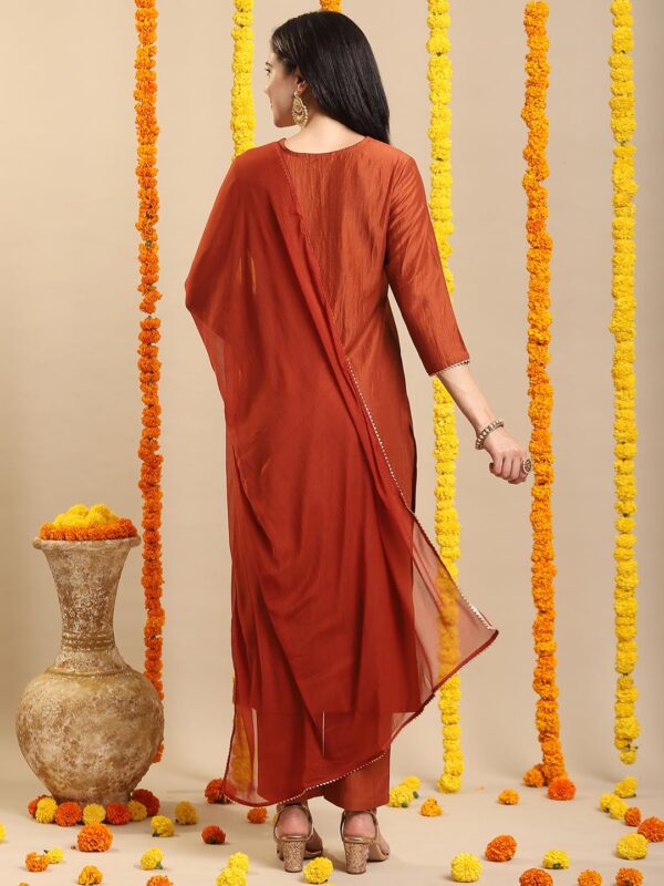 GoSriKi Women's Rayon Viscose Embroidered Straight Kurta with Pant & Dupatta - Image 3