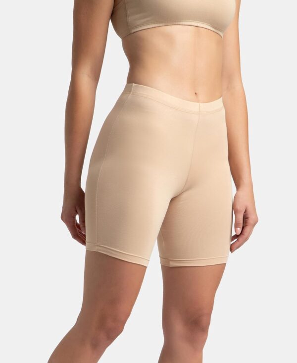 Jockey 1529 Women's High Coverage Super Combed Cotton Elastane Stretch Mid Waist Shorties with - Image 3