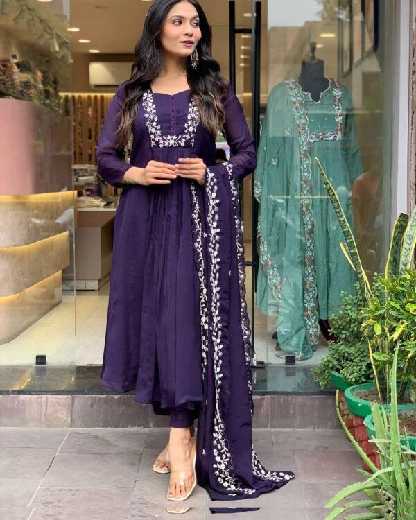GoSriKi Women's Rayon Blend A-Line Printed Kurta with Pant & Dupatta - Image 6