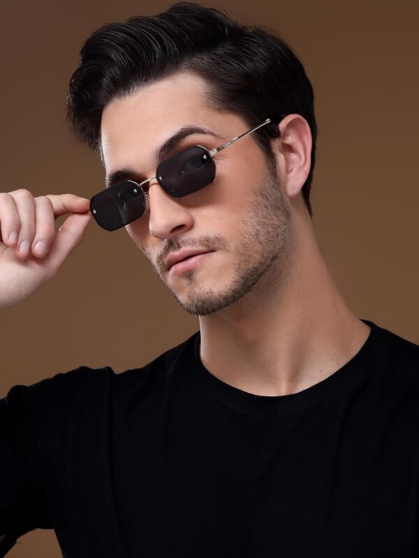 Voyage UV Protected Black Rectangle Sunglasses for Men & Women (Size: Medium | 9032MG4321 | Golden - Image 3