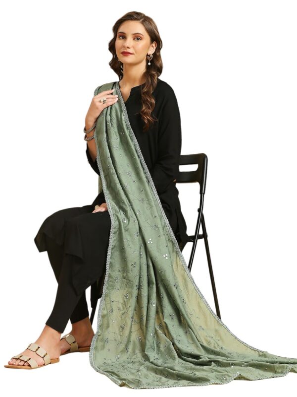 DUPATTA BAZAAR Women's Pure Cotton Embroidered Dupatta with Mirror Work. - Image 5